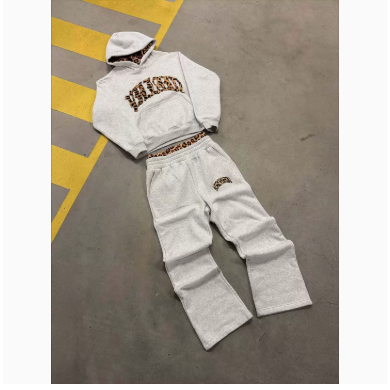 Viral Leopard Embroidery Hoodie Set - 3-Piece Y2K Streetwear