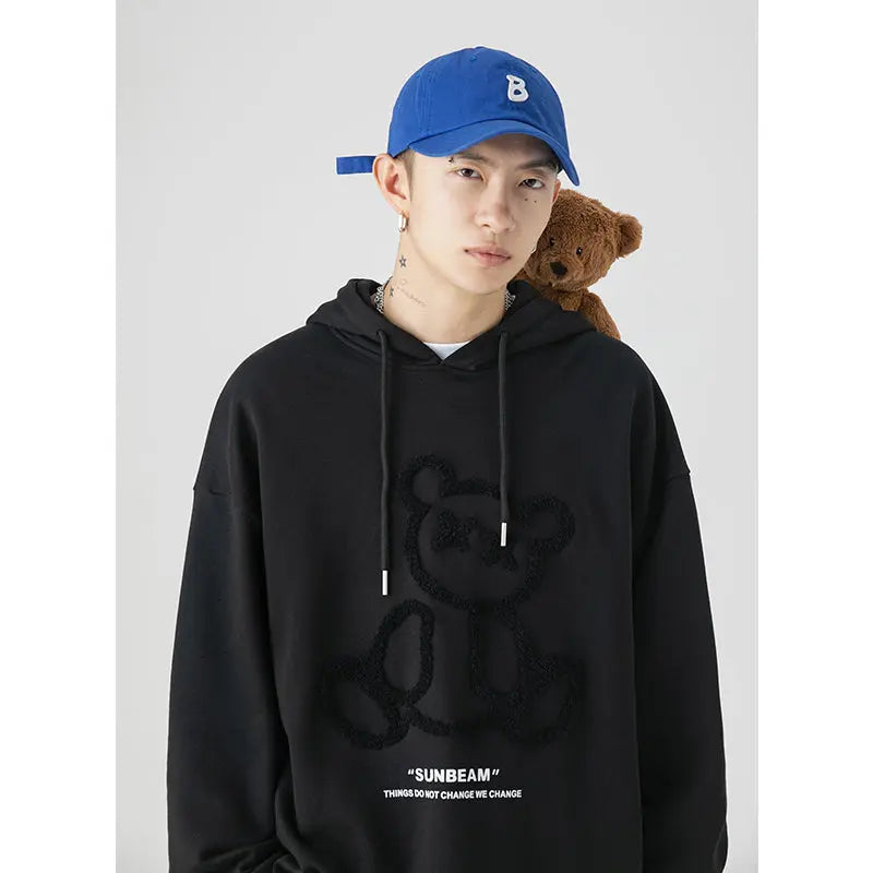 Warehouse Couple Outfit Three-dimensional Flocking Bear Hooded Sweater Men - Millzgotswaggshop