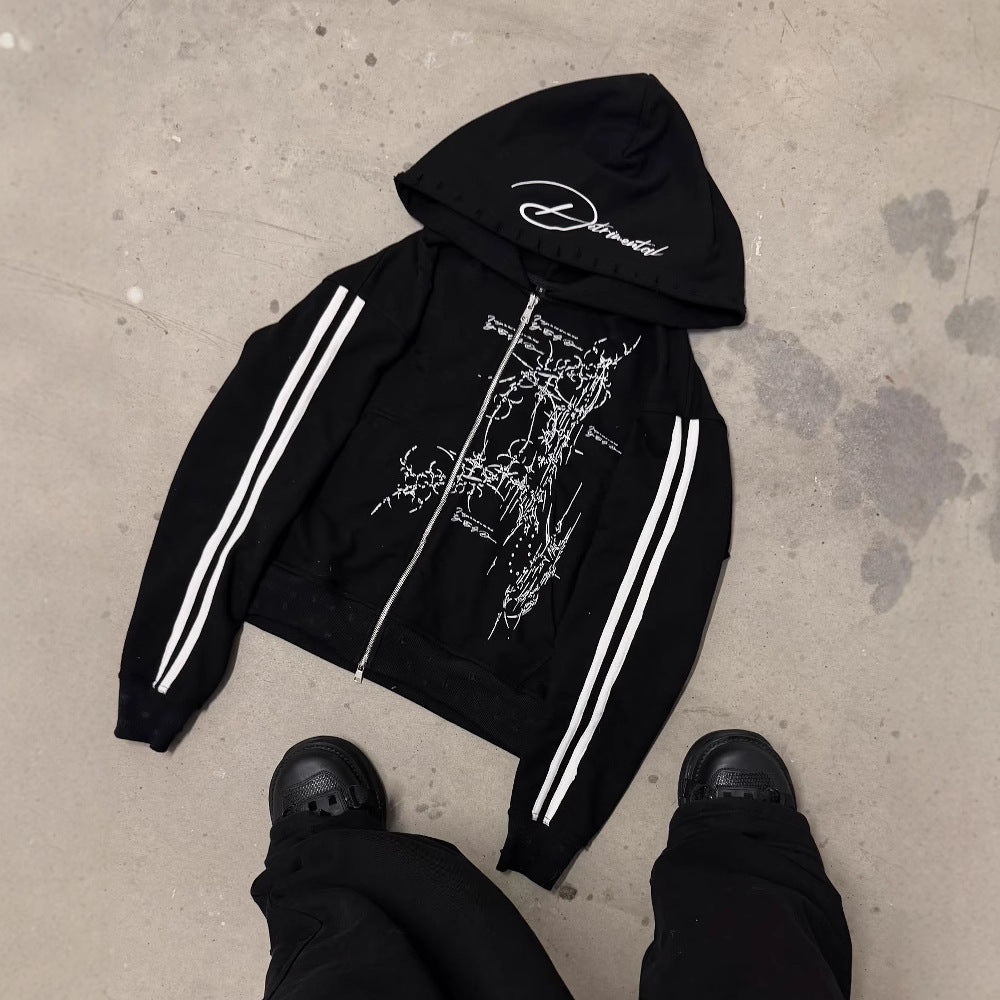 Midnight Rebellion Zip Hoodie – Dark Aesthetic Streetwear