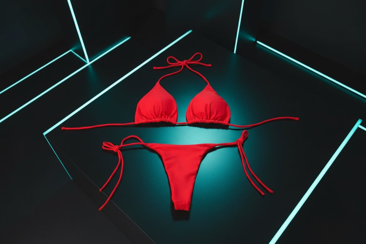 2pcs Halterneck Lace-up Bikini Women Summer Solid Color Sexy Split Strap Adjustable Swimsuit Suit Millzgotswaggshop