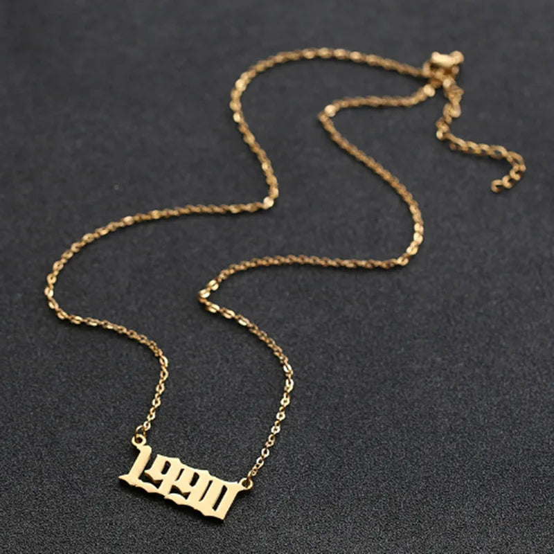 Geometric Stainless Steel Year Number Necklace