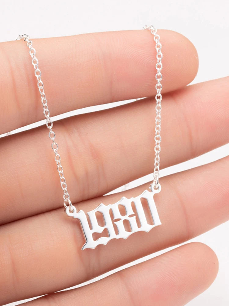 Geometric Stainless Steel Year Number Necklace