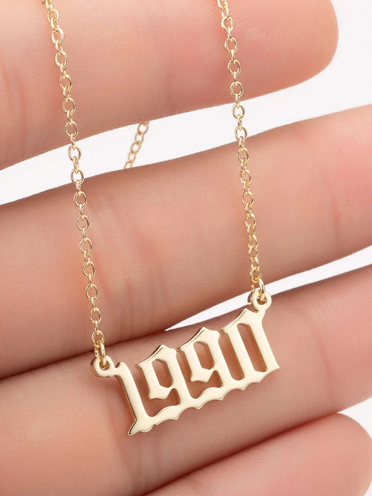 Geometric Stainless Steel Year Number Necklace