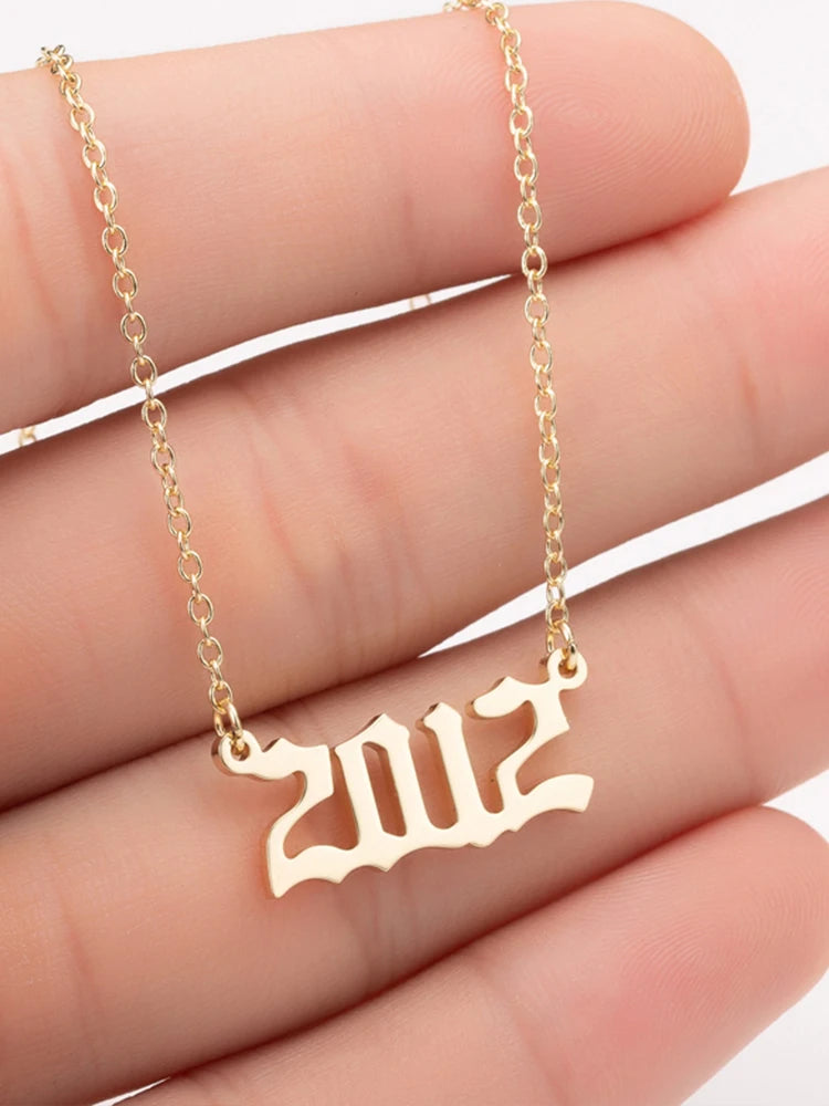 Geometric Stainless Steel Year Number Necklace