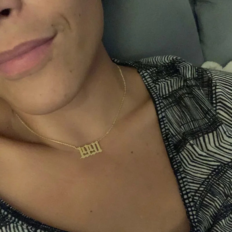Geometric Stainless Steel Year Number Necklace