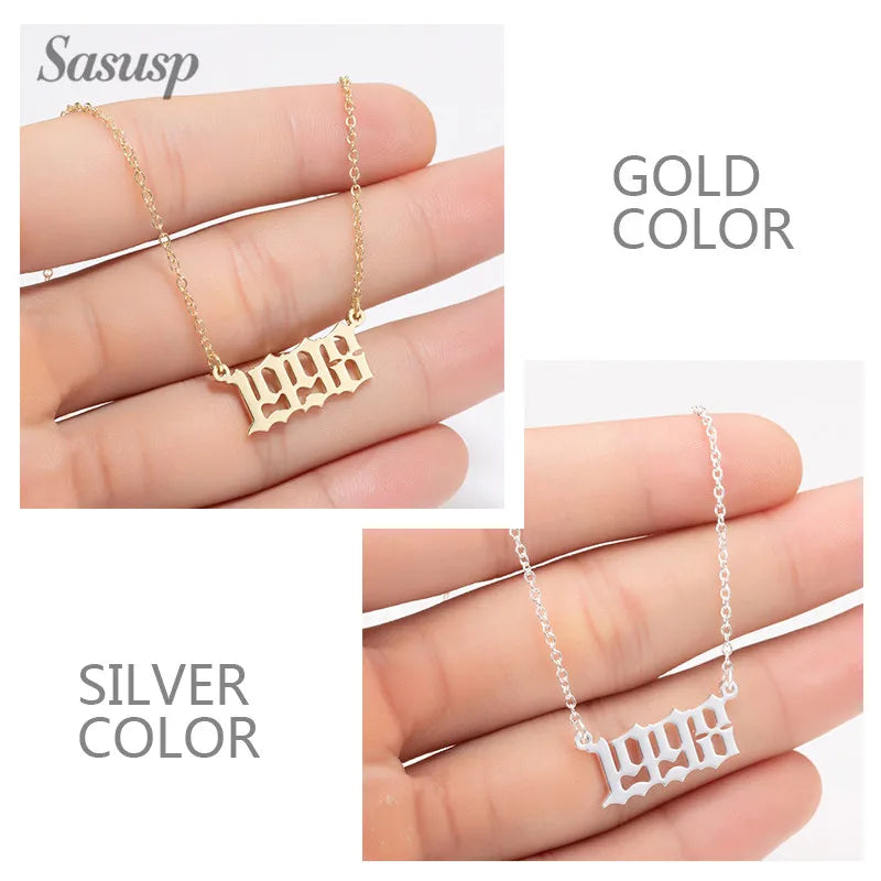 Geometric Stainless Steel Year Number Necklace