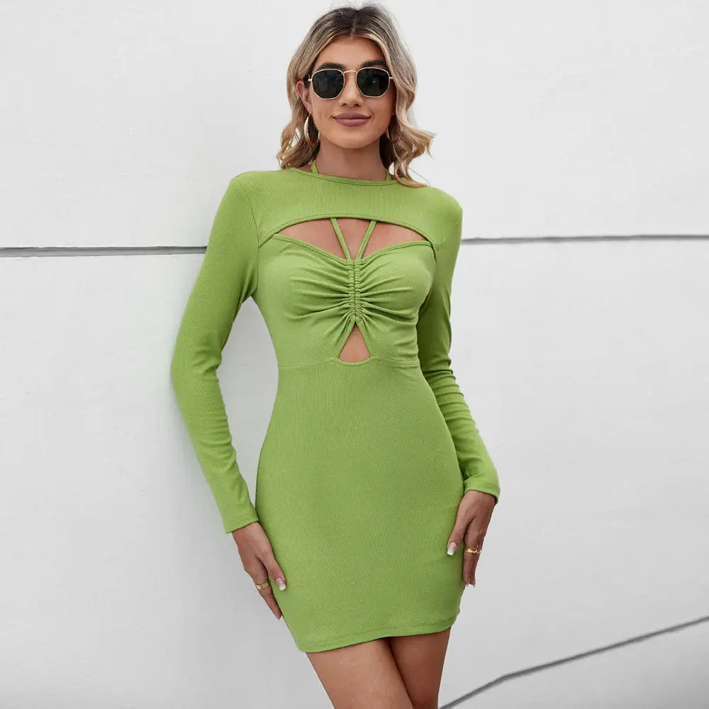 Halter Hollow Bag Short Long Sleeve Dress - Millzgotswaggshop