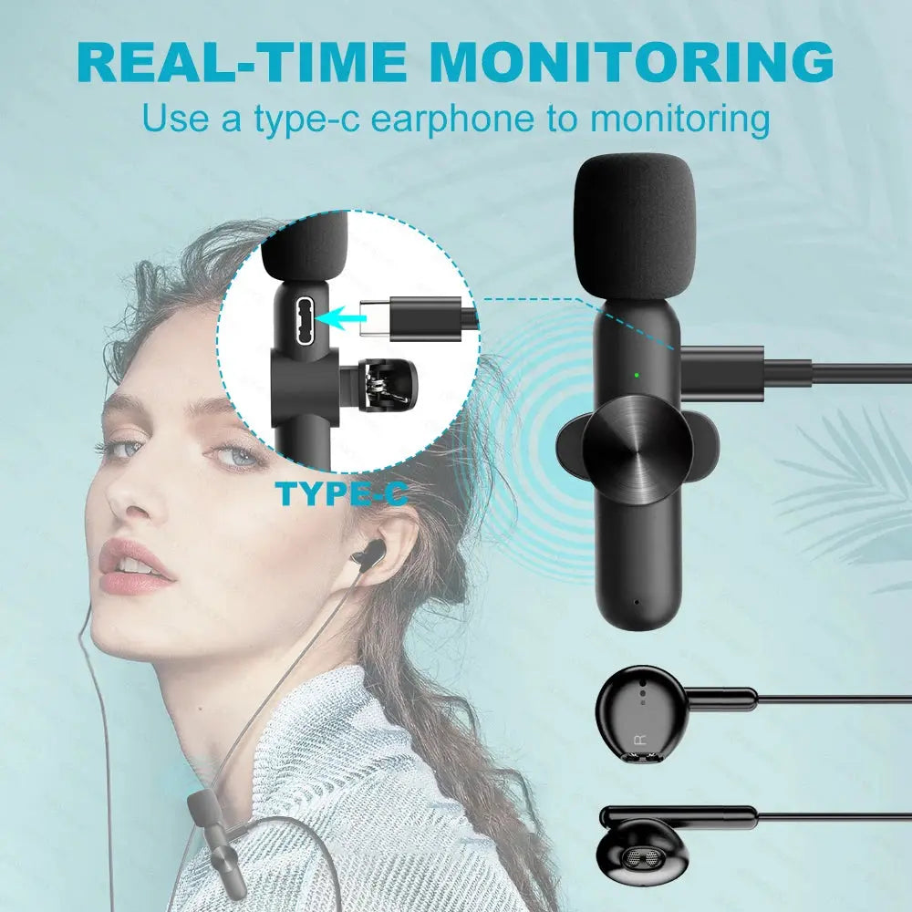 Wireless Lavalier Microphone Audio Video Recording Mini Microphone for iPhone Android Phone Live Broadcast Gaming Mic Portable Ali Digital Global Store