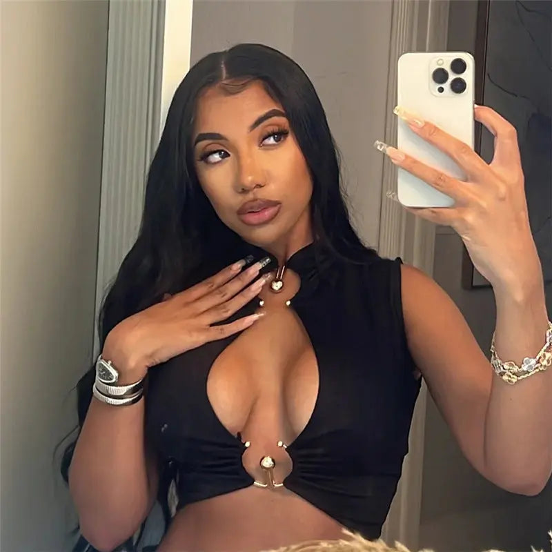 Sleeveless Hollow High Waist Sheath Lace-up Skirt Suit - Millzgotswaggshop