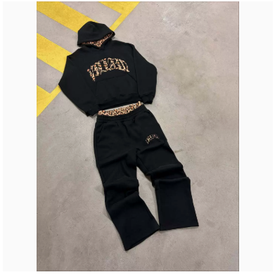 Viral Leopard Embroidery Hoodie Set - 3-Piece Y2K Streetwear