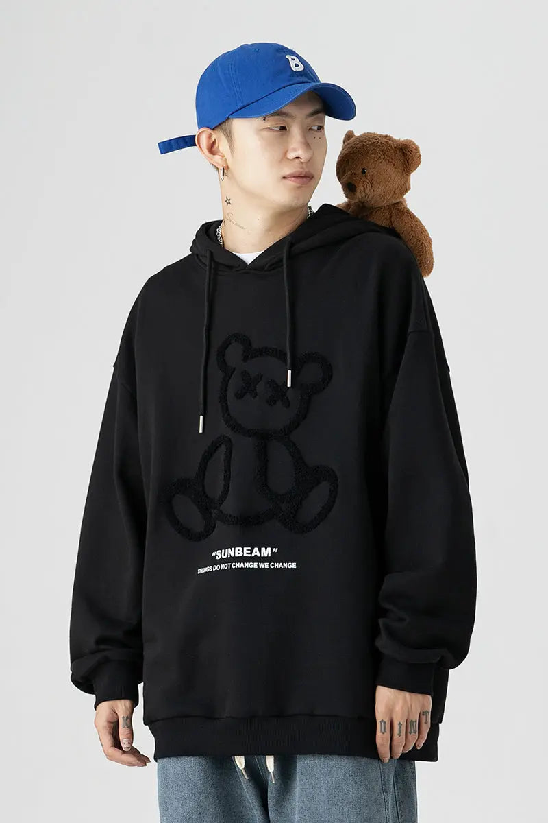 Warehouse Couple Outfit Three-dimensional Flocking Bear Hooded Sweater Men - Millzgotswaggshop